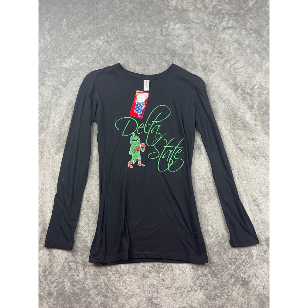 Delta State Fighting Okra Long Sleeve Shirt Women Large Black Pimatee Collegiate